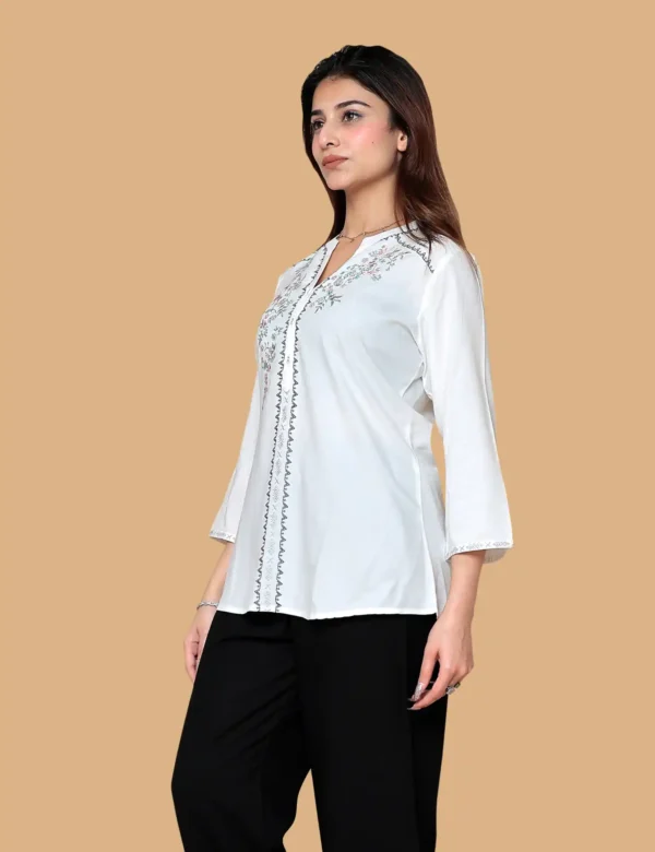 Alternative view of WHITE EMBROIDERY COTTON SHORT KURTI
