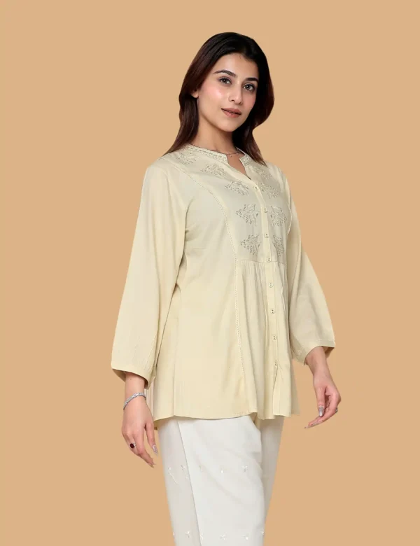 Alternative view of Cream Embroidered Short Kurti