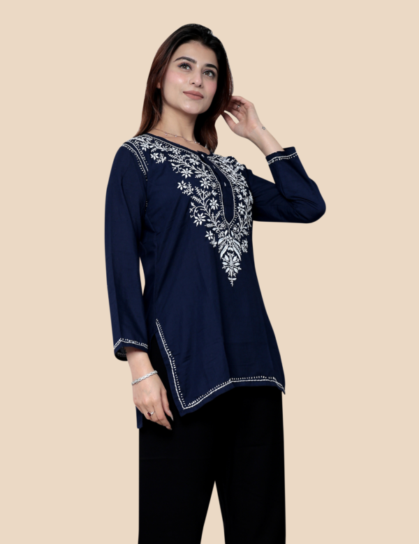 ELEGENT NAVY BLUE SHORT EMBROIDERED KURTI