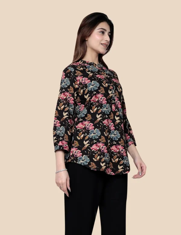 Alternative view of Black Multi Floral Printed Cotton Short Kurti