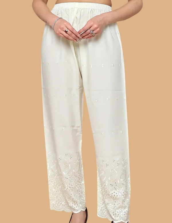 Cream Cotton Palazzo with Embroidery