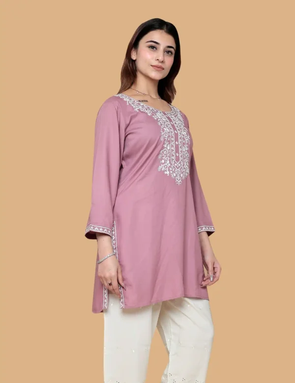 BABY PINK EMBROIDERED SHORT KURTI