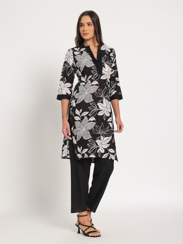 Alternative view of Black printed cotton two set kurta