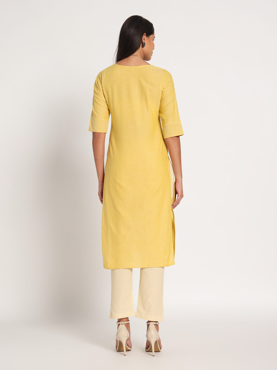 Yellow Hand Embroidered Short Kurti - Image 6