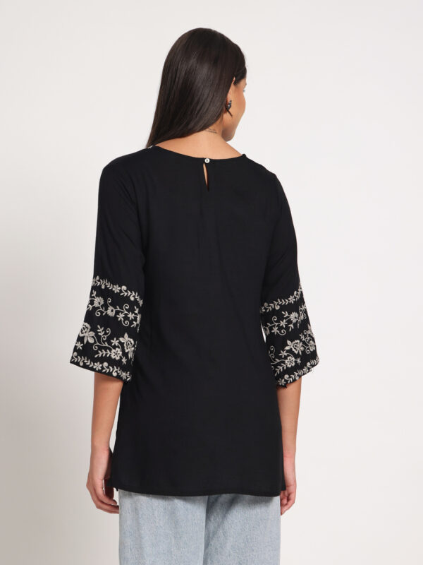Black Short Kurti in Cotton Viscose Blend for Women