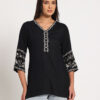 Black Embroidered Short Kurti in Cotton Viscose Blend for Women