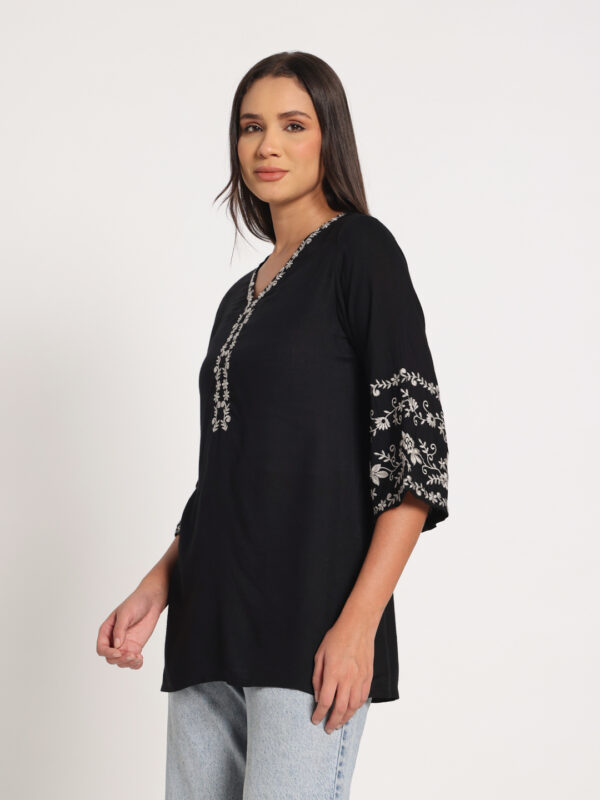 Black Embroidered Short Kurti