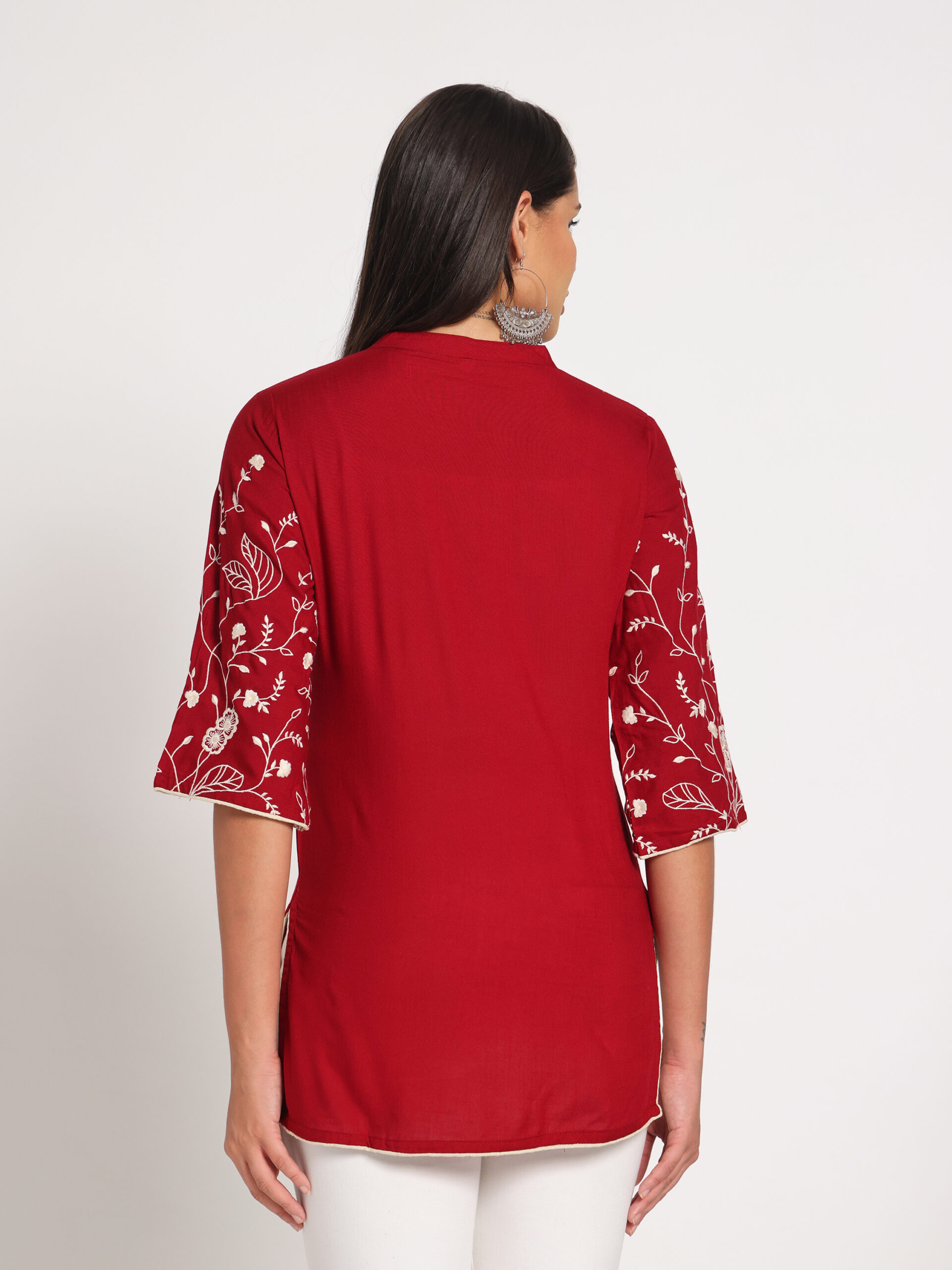 Red Embroidered Short Kurti - Image 7