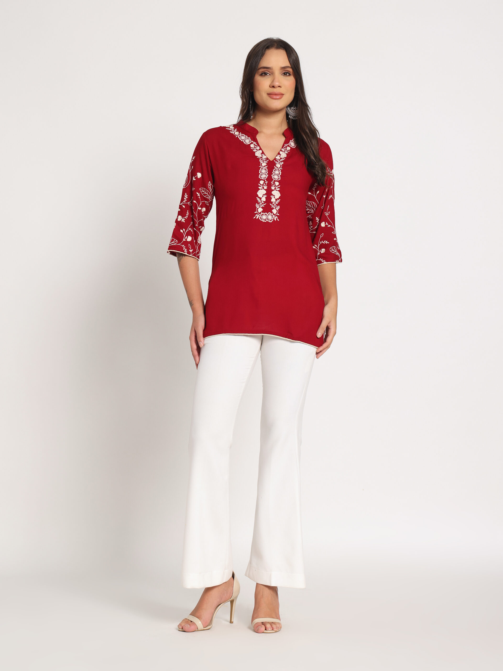 Red Embroidered Short Kurti - Image 6
