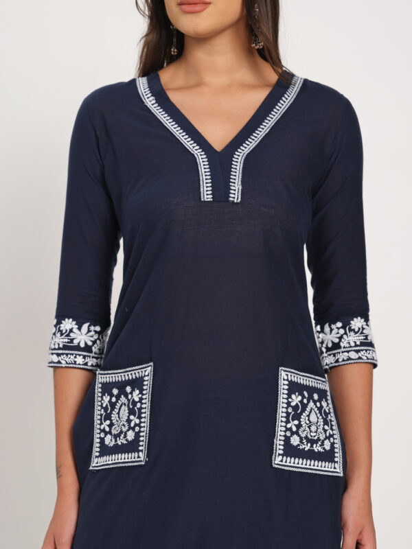 Navy Cotton Kurti Set