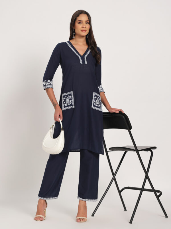 Classic Navy Cotton Kurti Set