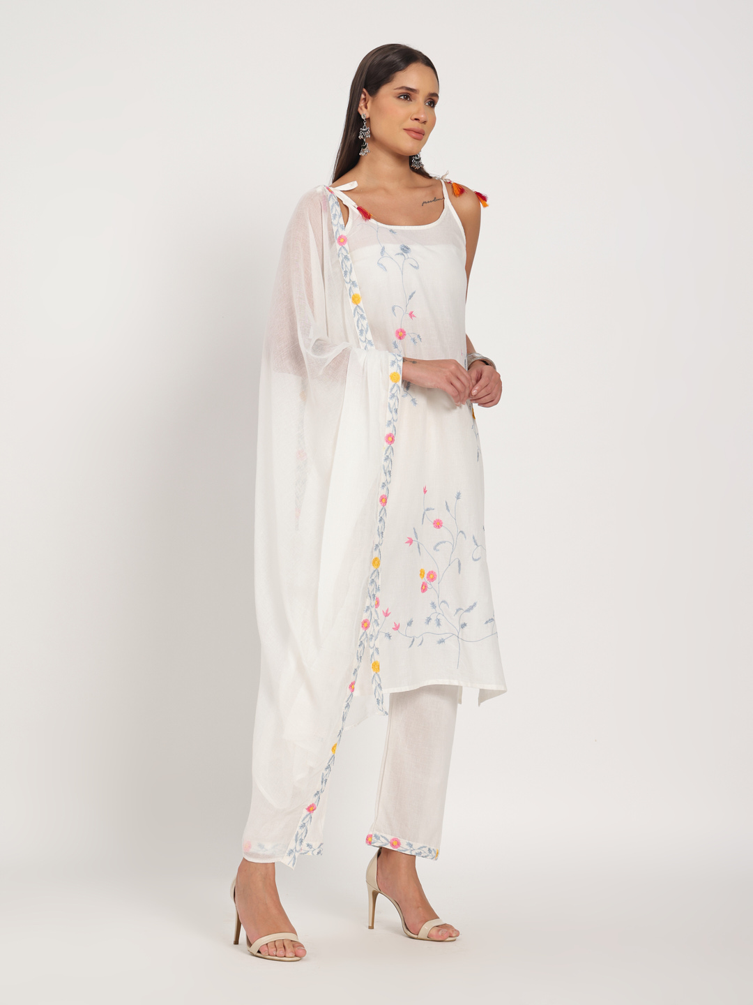 Moonlit Floral Cotton Kurti Set Pearl Kurti