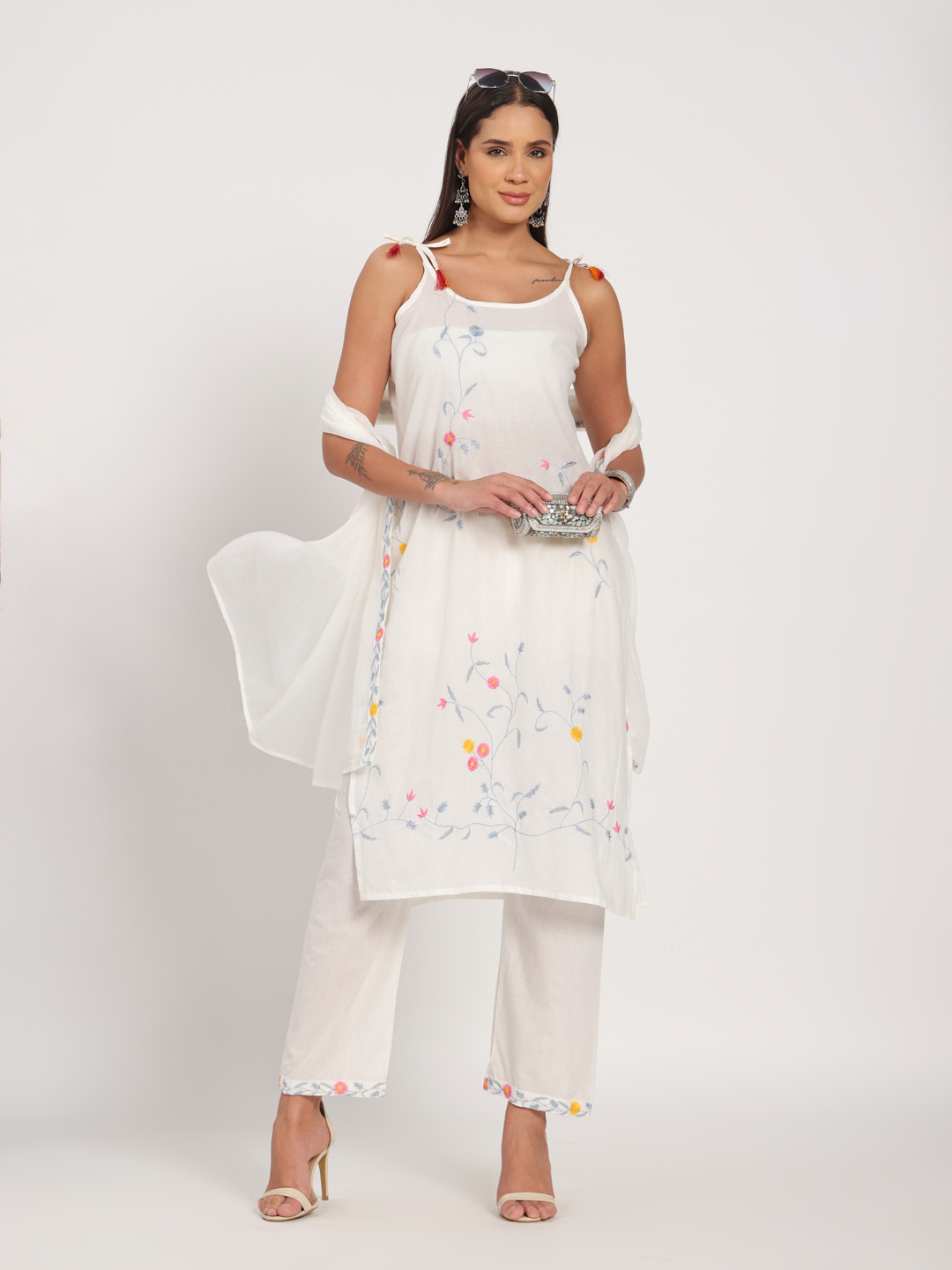 Moonlit Floral Cotton Kurti Set - Image 5