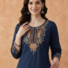 Navy Blue Embroidered Kurti
