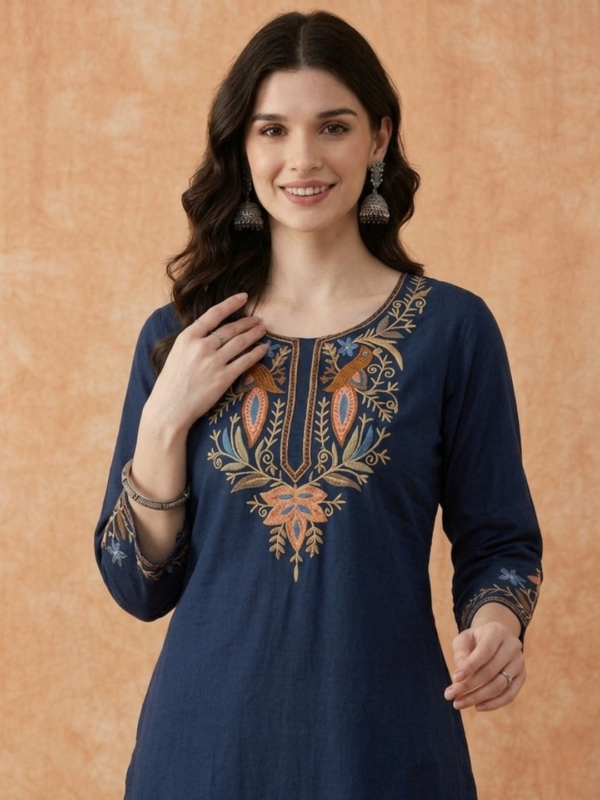 Navy Blue Embroidered Kurti