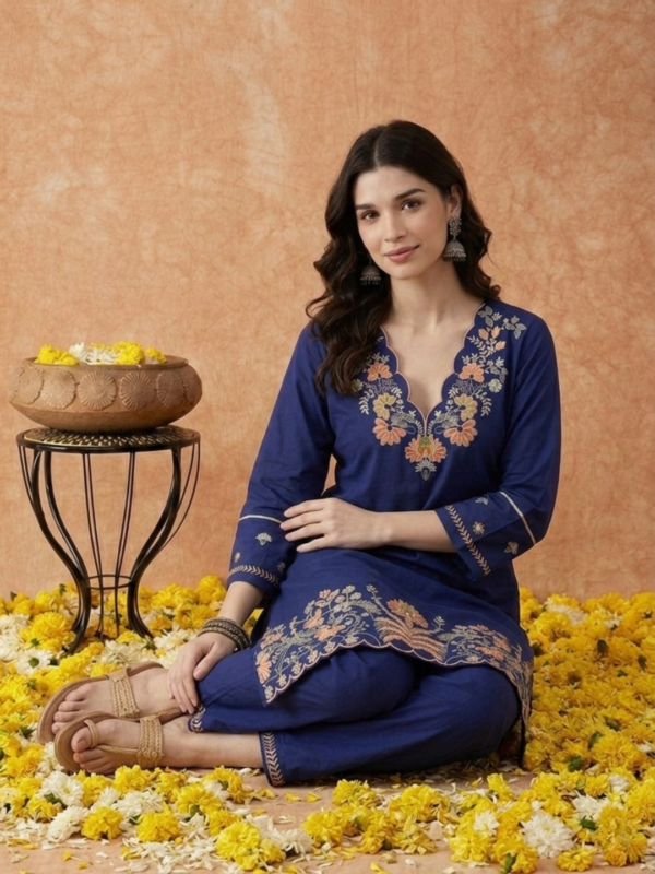 Alternative view of Stylish Embroidered Cotton Kurti Set for Women