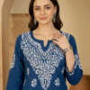 Royal Blue Embroidered Cotton Kurti