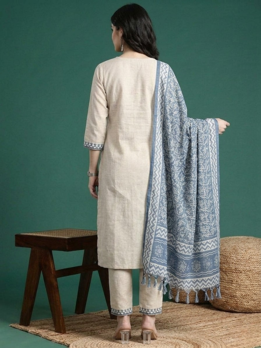 Off White Flex Cotton Suit Set - Image 5